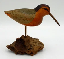 Bob May??? Hand Carved & Painted Wooden Sandpiper 7" tall x 8" x 3 1/2"