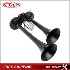 150DBD Dual Trumpet Stainless Electric Train Air Horn Kit Black Boat Train Truck
