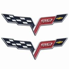 Pair Fits Corvette C6 60 Years Emblem Cross Flag Badge Metal Logo