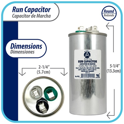 Appli Parts Dual Run Capacitor for ac 70+10 Mfd uF (microfarads) 370VAC or 450VA - Picture 2 of 8