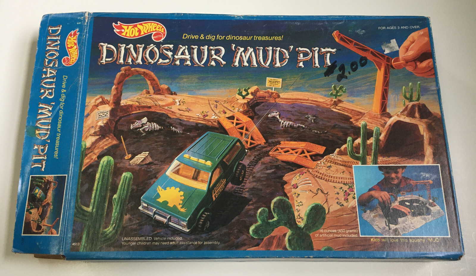 Vintage Hot Wheels Dinosaur Mud Pit Playset Mattel 1987 Open Box Almost Complete