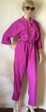 Vintage 80s Hot Pink Button Up Jumpsuit w/Belt & Pockets Made in the USA Size 10