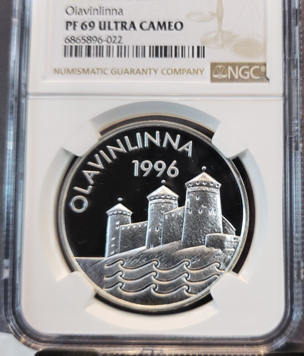 1996 FINLAND SILVER 20 EURO OLAVINLINNA NGC PF 69 ULTRA CAMEO SCARCE TOP POP - Picture 3 of 3