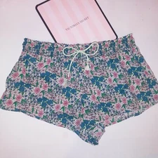 Victoria Secret Pajama Shorts Sleepwear Bottom Small Floral Green Pink New