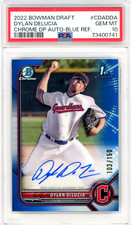 2022 Bowman Draft Chrome Dylan DeLucia Auto Blue Refractor #'d /150 PSA 10 GEM