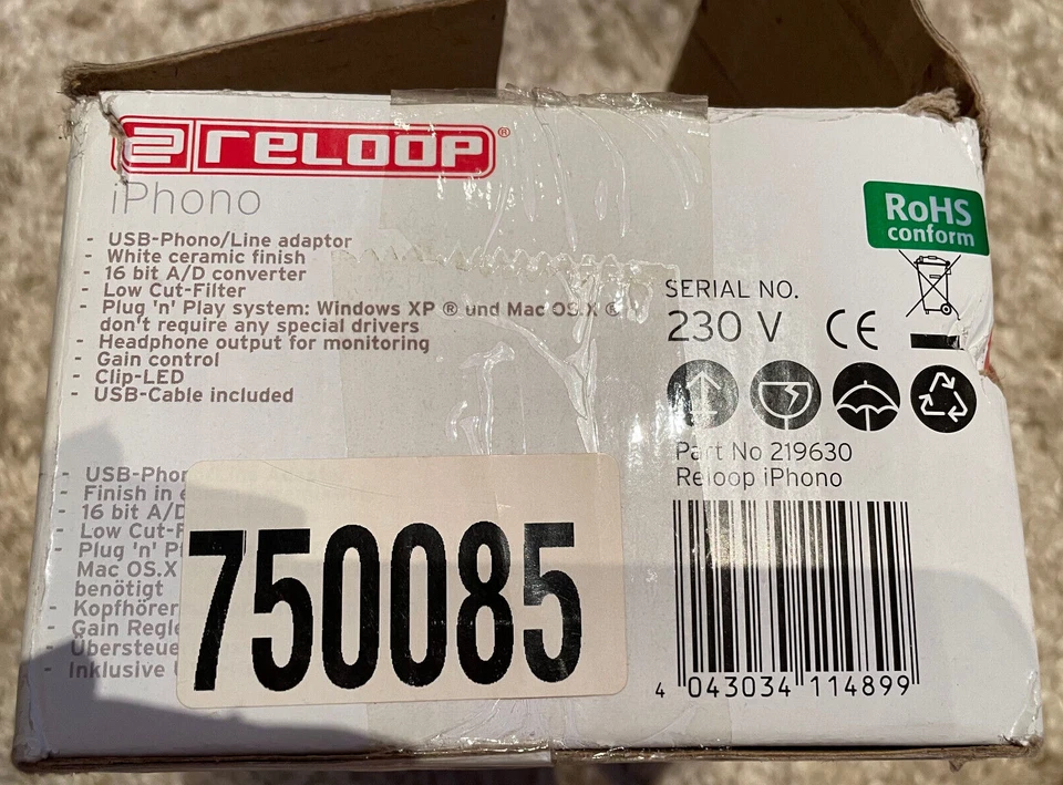 Reloop Iphono USB-Phono/Line Adapter White Ceramic Finish 16 Bit A/D Converter - Image 3 of 4