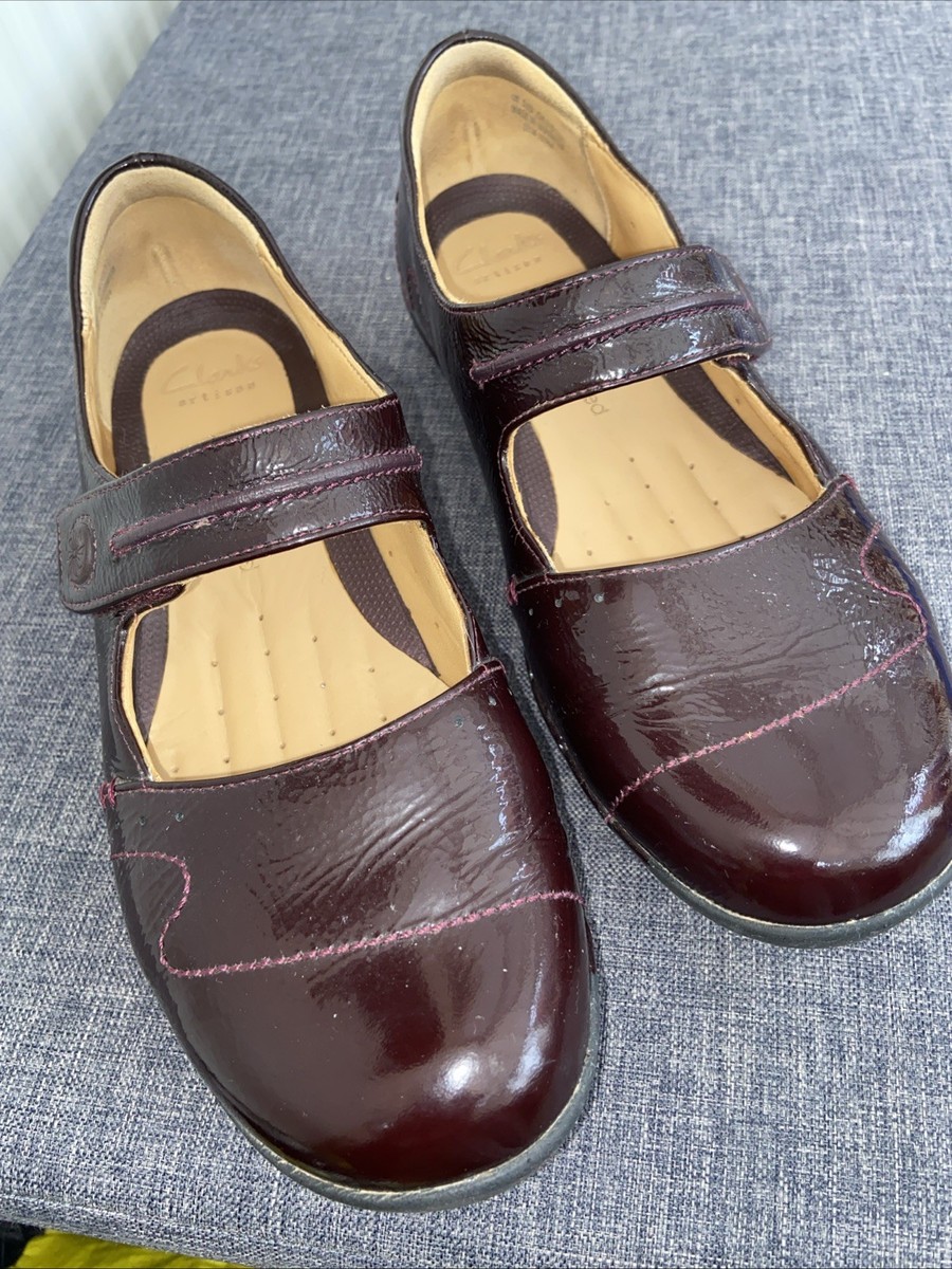 Clarks Artisan Unstructured Un Helma Burgundy Patent Shoes Size