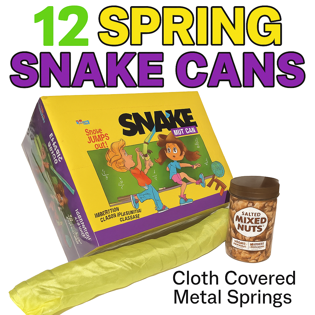 12 CLOTH SPRING SNAKE NUT CANS Plastic Jar Prank Joke Toy Jumping