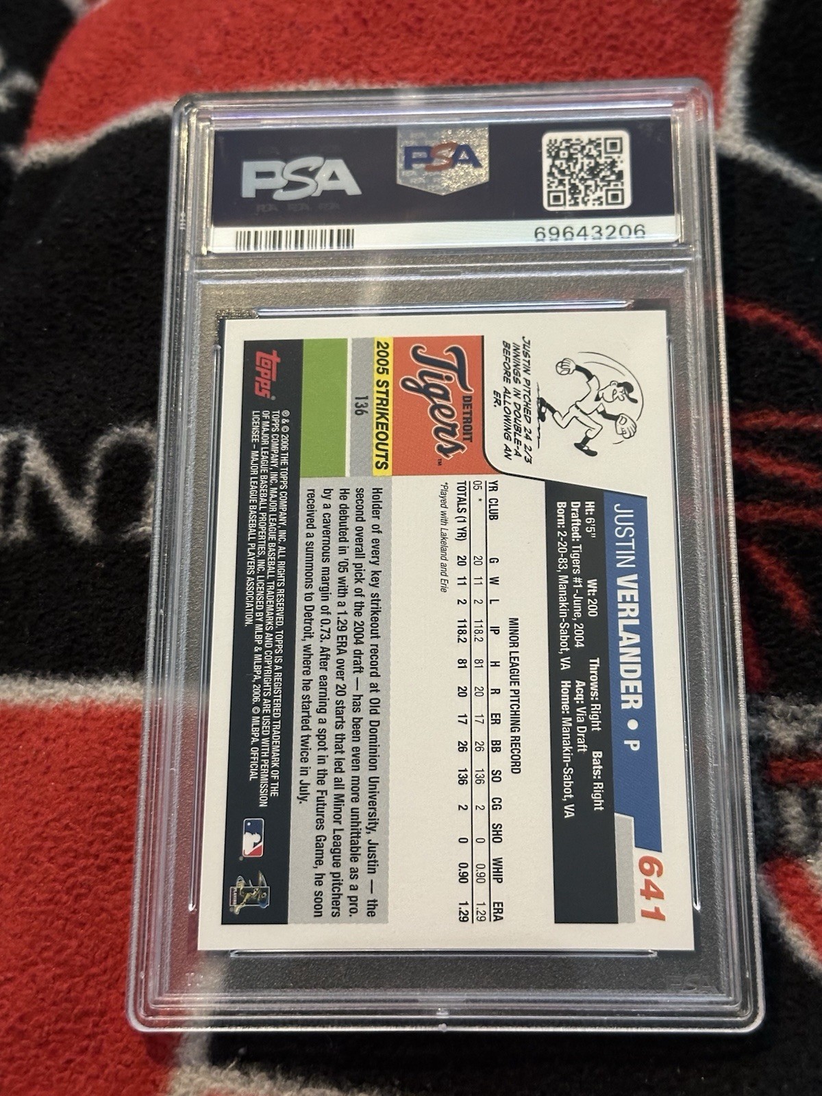 2006 Justin Verlander Topps Rookie RC #641 PSA 10 view 2