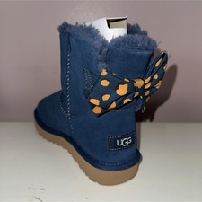 UGG Mini Bailey Bow Retro Spots Blue Women's Suede Lined Winter Boots Size 7