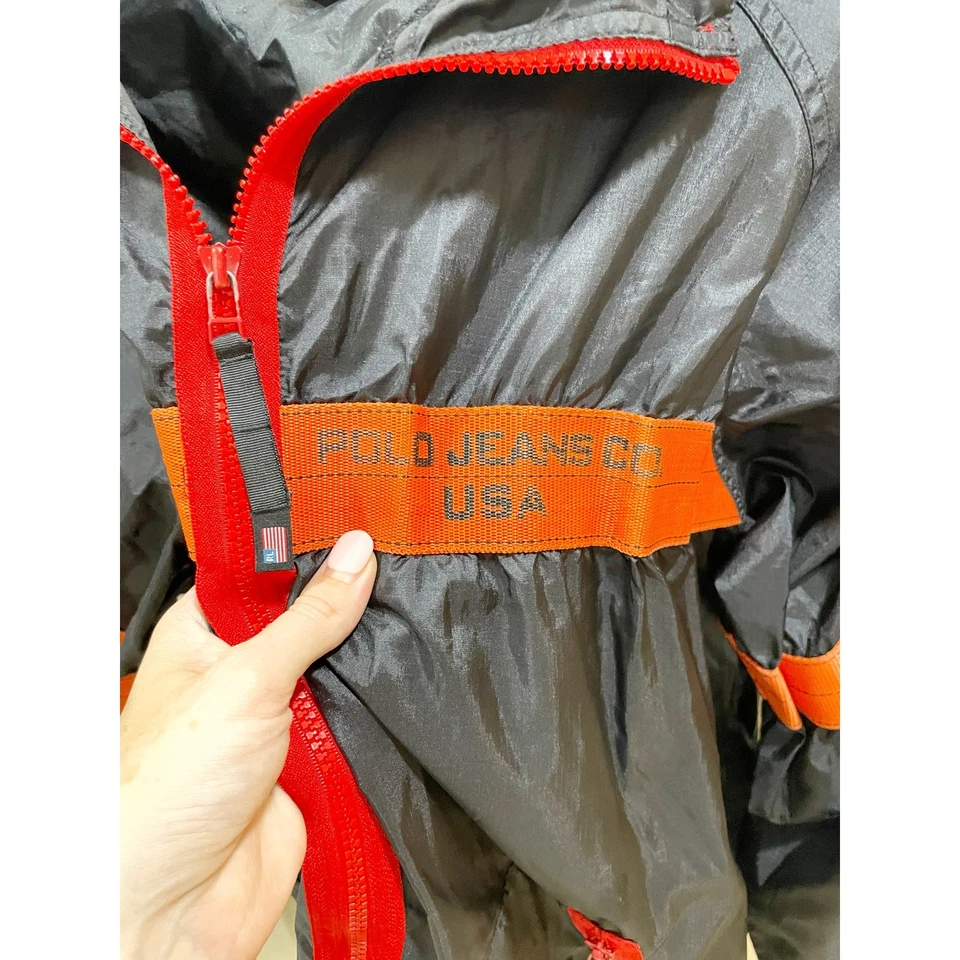 Vtg Polo Jeans Co Black Orange Lightweight Nylon Jacket Windbreaker XL - Image 2 of 4