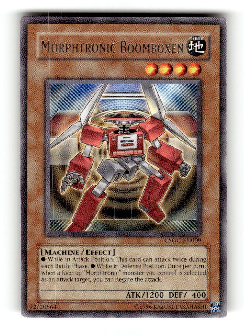 Morphtronic Boomboxen CSOC-EN009 YuGiOh Crossroads of Chaos trading card — raw and PSA graded price guide