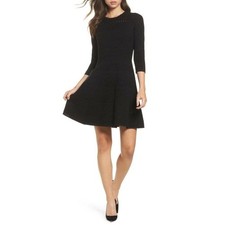 Eliza J Black Knit Fit And Flare Sweater Dress Textured 3/4 Sleeve Dress XL