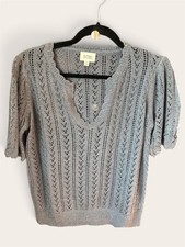 Gray Knit V-Neck Short Sleeve Sweater