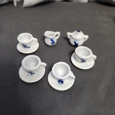 Miniature Delft Blue Style Tea Set 9pc Tiny Porcelain Windmill Dollhouse Decor