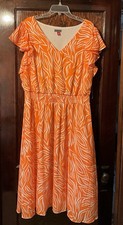 VINCE CAMUTO FULLY LINED WOMENS DRESS ORANGE &WHITE RUFFLE CAP SLEEVE PRETTY NWT