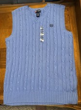 Chaps Light Blue Sweater Cable Knit Vest V Neck Youth Boys Size XL 18-20 NEW NWT