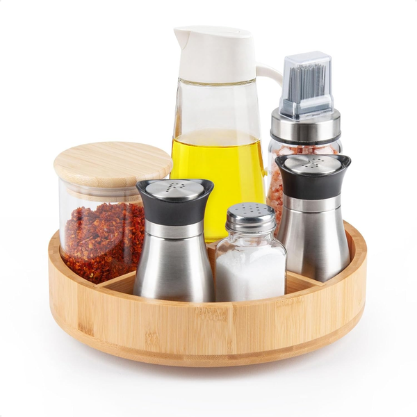 Lazy Susan Drehteller Organizer, Bambus GewüRzregal Drehbar, Multifunktionales D-image