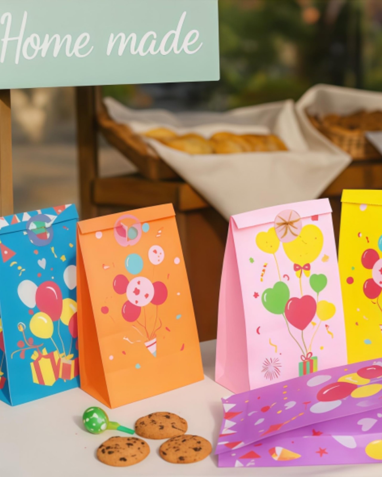 Party Favor Bags with Stickers | 24 Pack Kraft Goodie Bags with Assorted Colo...