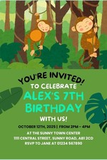 Personalised Monkey Theme Birthday Party Invitations A6 Girls Boys Kids Children
