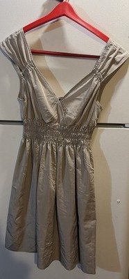 Zara Basic Size L Silver Taffeta Smocked Waist Sun Dress