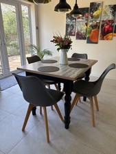Rustic Farmhouse Dining Table Solid Wood Top Black Turned Legs Kitchen Table.