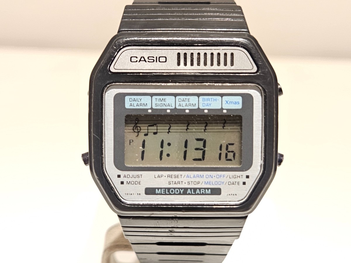 VINTAGE RARE JAPAN BLACK PLASTIC DIGITAL MELODY ALARM MEN'S WATCH
