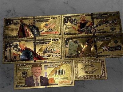   (5) 24k Gold Foil MAGA Donald Trump Banknote Set Novelty Collectible RARE  