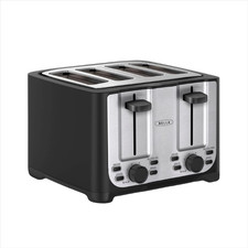 BELLA 2 Slice Toaster Black Stainless Steel Removable Crumb Tray Reheat Defrost