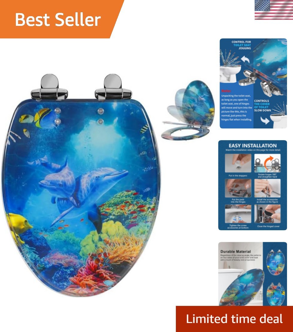 blue.dolphin8 19-Inch Blue Dolphin Resin Toilet Seat - Easy Clean & Quick