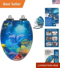 19-Inch Blue Dolphin Resin Toilet Seat - Easy Clean & Quick Release Hinge