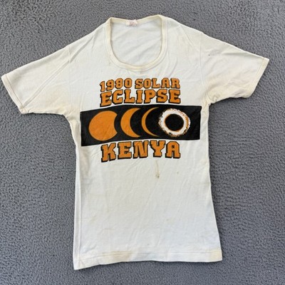 Vintage Kenya Solar Eclipse Shirt Adult Small White Short Sleeve 80s Outdoor USA