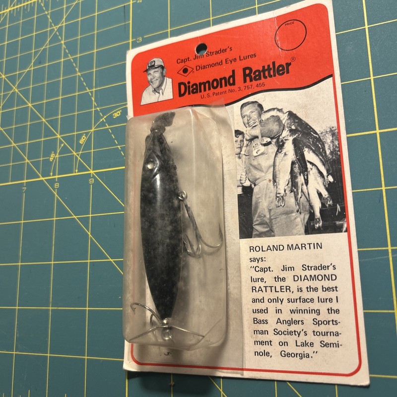 Vintage Lure Diamond Rattler Jim Strader Fishing Lure 3 3/4" Inch Black **NOS*