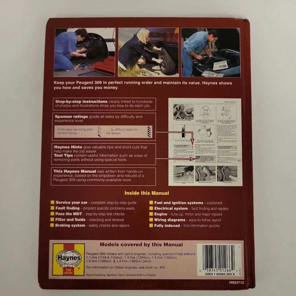 Haynes Manual no.1266  PEUGEOT 309 Petrol - 1986 To 1993 (C-K Reg) Hardback - Image 2 of 3