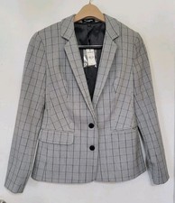 Express Women Black Windowpane Plaid Double Button Stretch Blazer Jacket 8