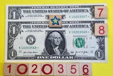 🌟Two Star Note AU Sequential 7,8 Fancy Serial Number One Dollar Bill 2021 FW 0s