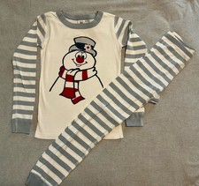 Hanna Andersson Long Organic Striped Frosty The Snowman Pajamas    8