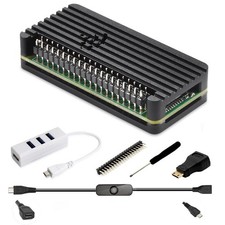 iUniker Pi Zero Aluminum Case Kit with Pin Header, OTG Hub, HDMI Black