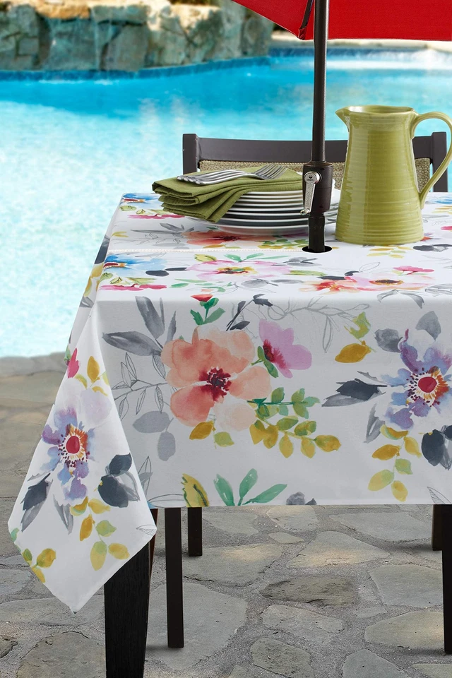 Spillproof Floral Outdoor Tablecloth with Umbrella Hole, 60x104" - Image 2 of 4