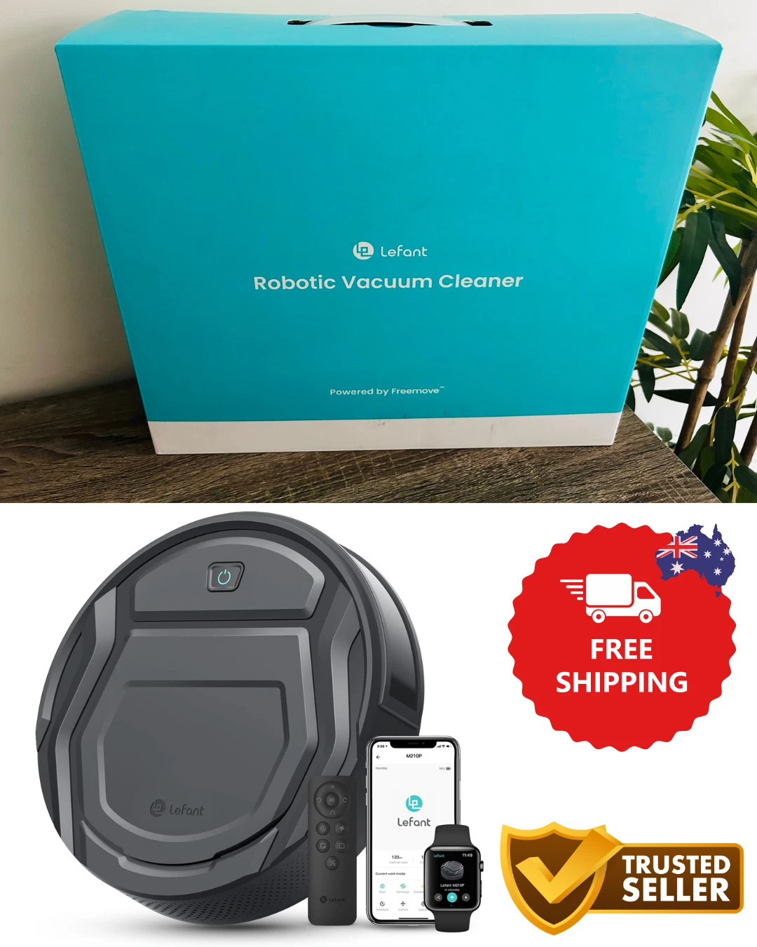 Lefant Robot Vacuum 2200Pa M210 Pro Grey / Black with Remote | FREE TRACKED POST