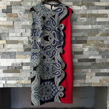 Lanvin Blue Red Paisley Sheath Dress Neoprene Size 44