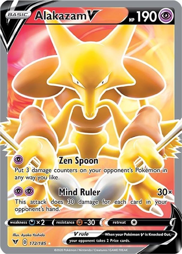 Alakazam V - 172/185 - Pokemon Vivid Voltage Sword & Shield Full Art Card NM