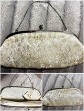 Vintage Gold Floral Metallic Clutch Kiss Lock Frame w/ Silver Chain Strap