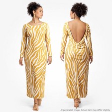 Womens Yellow White Zebra Print Backless Dress M Bold Y2K Glam Statement Bodycon