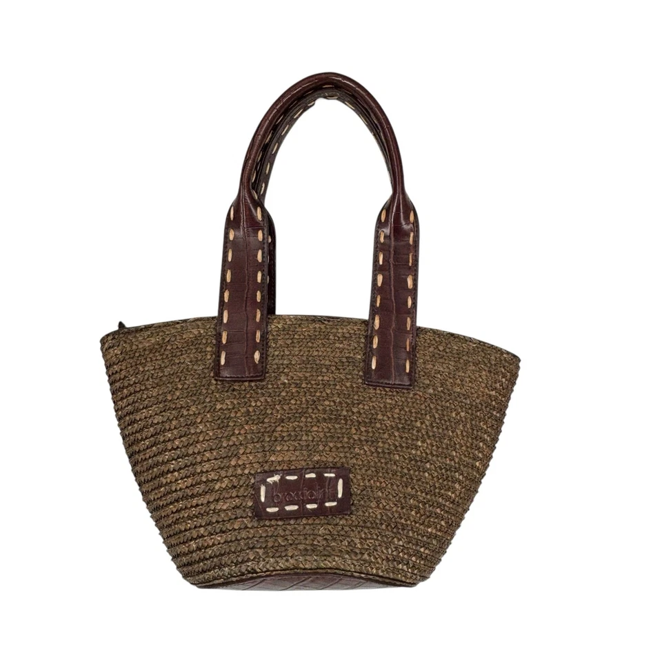 Vintage 60s Braccialini Straw Leather Purse Coins Beaded Mid Century Tote Preppy - Image 2 of 4