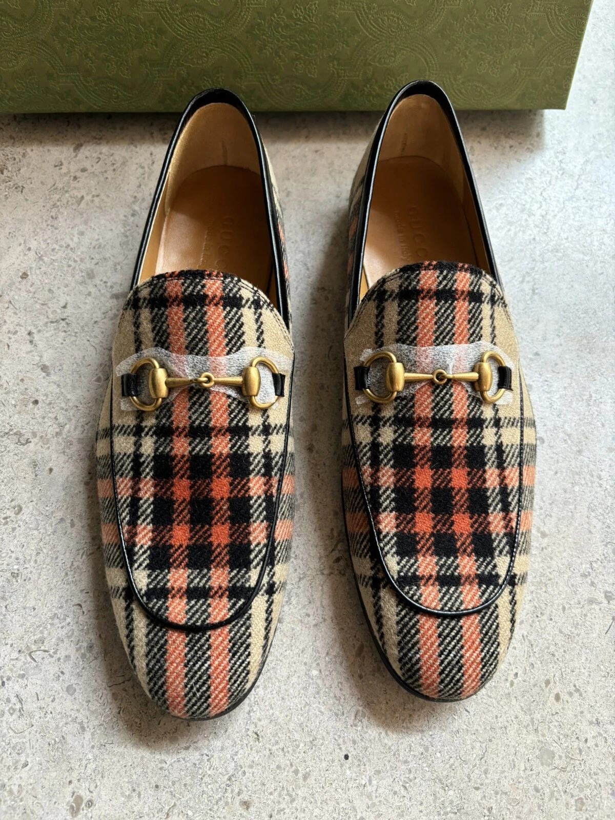 MOCASSIN GUCCI JORDAAN TARTAN TWEED BEIGE, NOIR TAILLE US 7,5