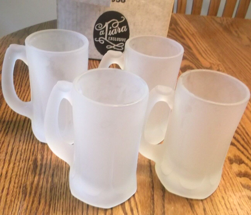 Set Of (4) Tiara White Frosted Glasses Beer Mugs 10038 in original box New - Picture 3 of 5