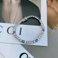 Mati Turkish Blue Evil Eye Charm Bracelet in 925 Sterling Silver