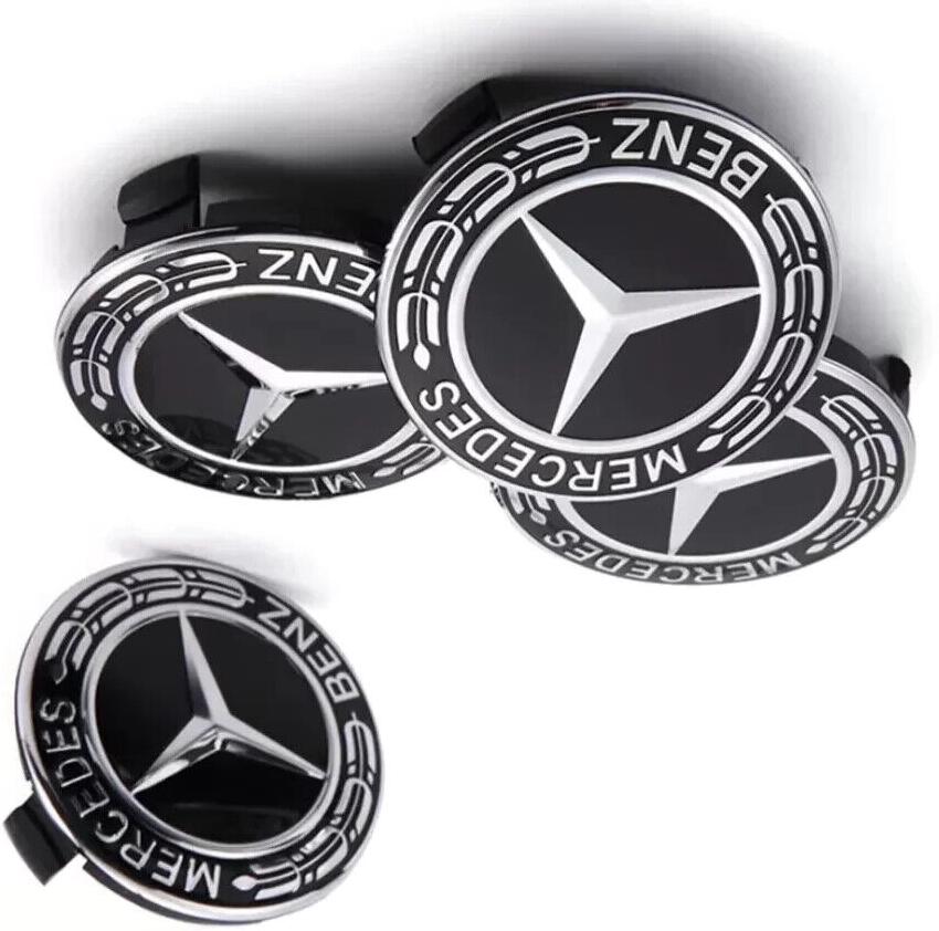 4x Mercedes Black Alloy Wheel Centre Hub Caps 75mm A B C E S M Class ML ...