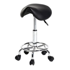 US 360° Rolling Saddle Stool Rotation Bar SPA Massage Studio Chair With 5 Wheels